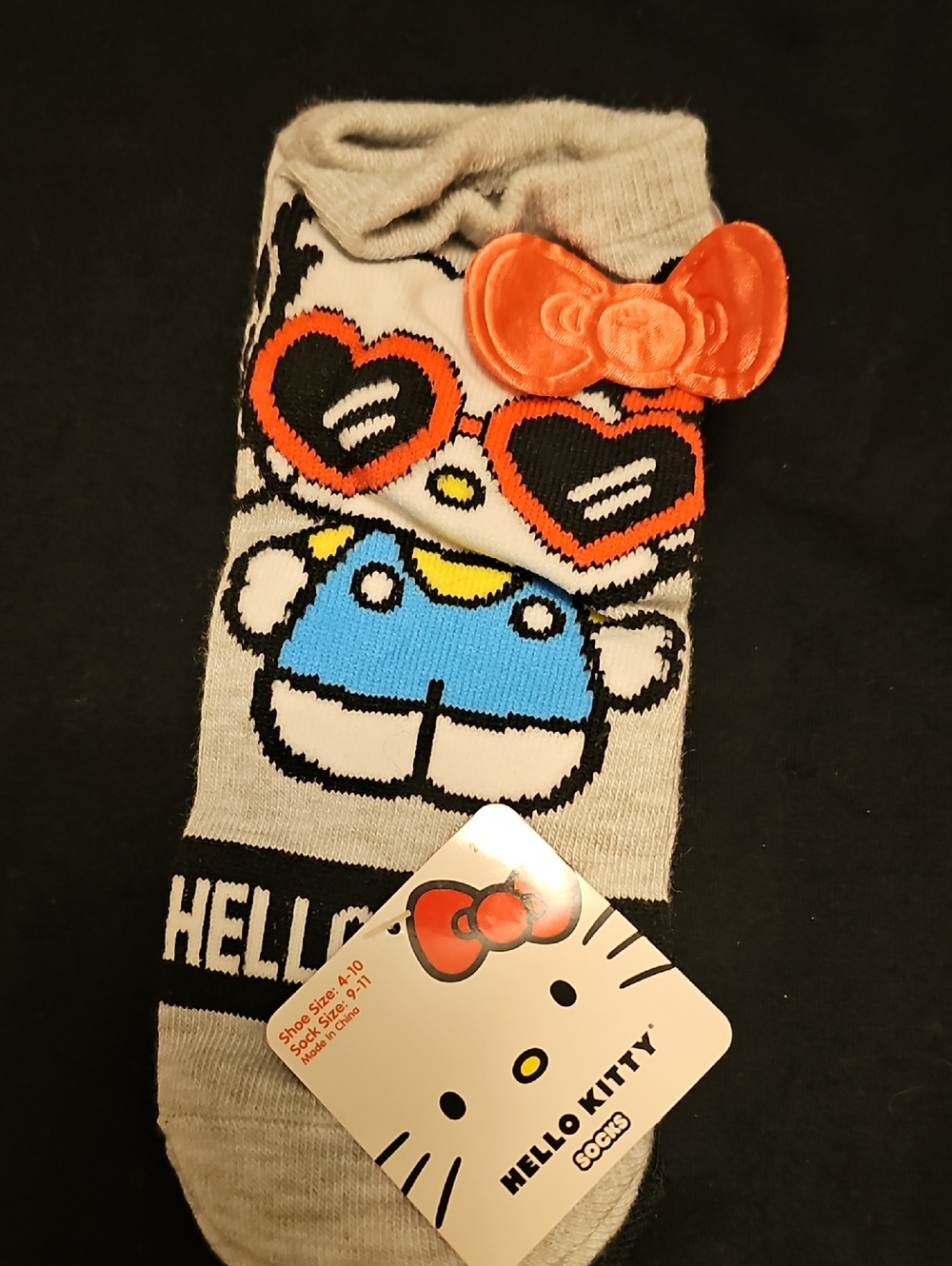 Hello Kitty Women's Crew Socks with Orange Bow and Blue Outfit